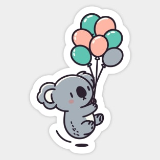 Cute koala bear with balloons, birthday greeting card design, koala lovers Sticker